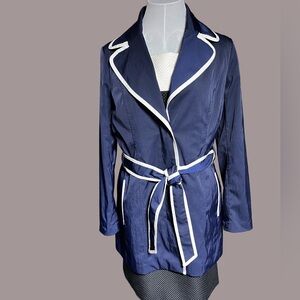 Banana Republic Navy Blue Trench Coat with White Trim